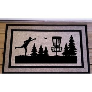 Disc Golf Basket Golfer Tree Scene Logo Door Mat Discgolfer Gift